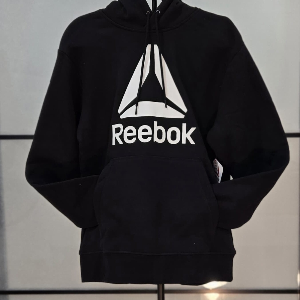 Reebok Men’s Medium Black Pullover Hoodie Graphic Logo Sweatshirt NWT